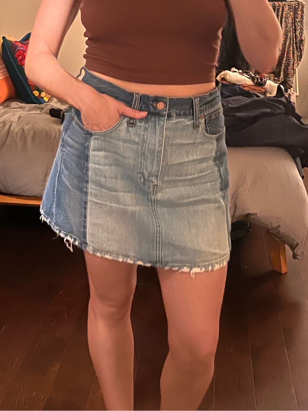 Madewell Two-Tone Light Blue Denim Patchwork Mini Skirt